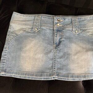 y2k Diamond Studded Jean Mini Skirt